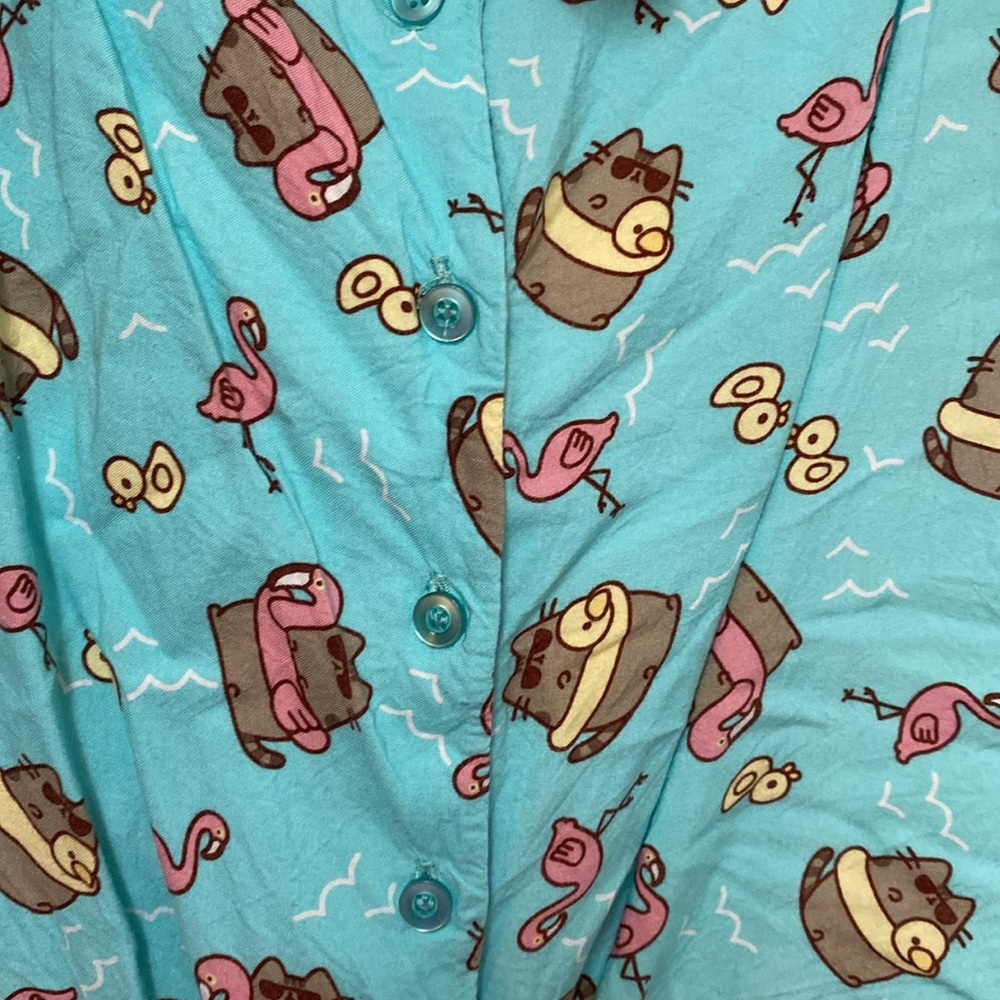 Pusheen pool theme tie off button front crop tank with adjustable straps XL - Picture 4 of 5